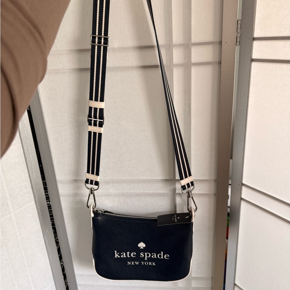 Kate Spade Navy Crossbody Bag with Striped Strap